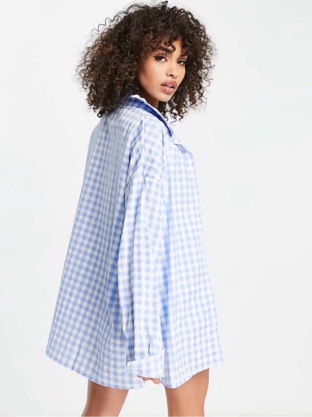 ASOS Blue Gingham Oversized Shirt Mini Dress Size 4 Boyfriend Fit